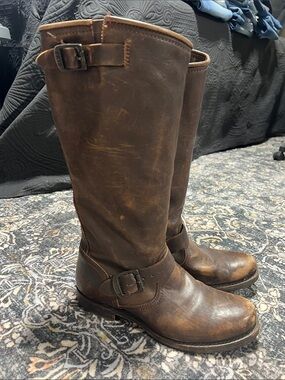 Brown Leather Frye Buckle Riding Boots Size 8